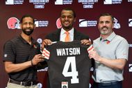 Cleveland Browns' general manager and head coach introduce quarterback Deshaun Watson. (Image via Getty)